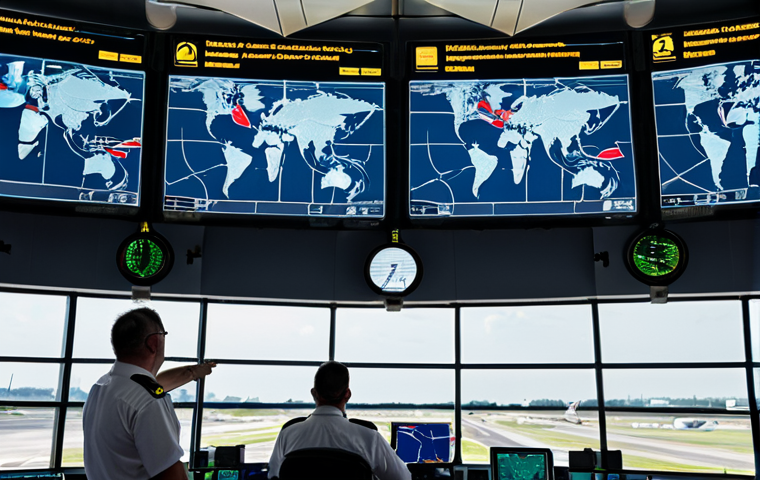 **Prompt:** Busy air traffic control tower at Schiphol Airport, multiple radar screens displaying flight paths, controllers communicating with pilots, realistic, daytime.