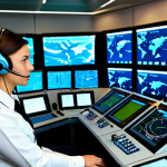 A professional air traffic controller candidate, male or female, seated with a focused expression at a control console within a modern air traffic control simulator room. The individual is fully clothed in a modest, professional uniform, wearing a headset, and calmly observing a multi-screen display showing complex aircraft movements. The atmosphere conveys intense concentration and mental resilience under simulated pressure. perfect anatomy, correct proportions, natural pose, well-formed hands, proper finger count, natural body proportions, professional photography, high quality, safe for work, appropriate content, fully clothed, modest clothing, appropriate attire, professional dress, family-friendly.