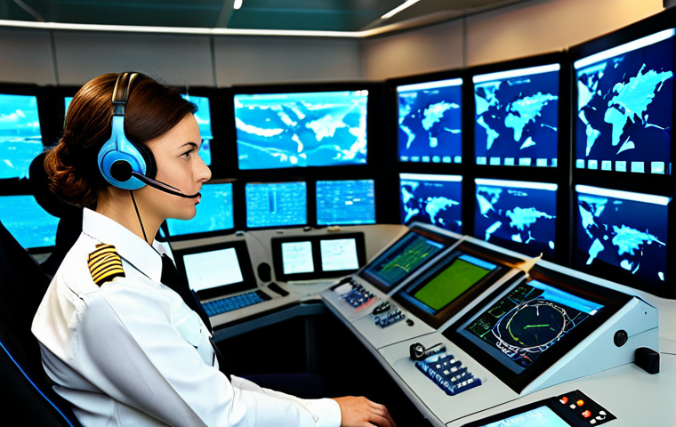 A professional air traffic controller candidate, male or female, seated with a focused expression at a control console within a modern air traffic control simulator room. The individual is fully clothed in a modest, professional uniform, wearing a headset, and calmly observing a multi-screen display showing complex aircraft movements. The atmosphere conveys intense concentration and mental resilience under simulated pressure. perfect anatomy, correct proportions, natural pose, well-formed hands, proper finger count, natural body proportions, professional photography, high quality, safe for work, appropriate content, fully clothed, modest clothing, appropriate attire, professional dress, family-friendly.